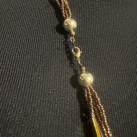 Necklace  Vintage Beaded Multi strand Brown, gold, yellow, and green necklace - Picture 2 of 2